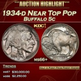 1934-d Buffalo Nickel Near Top Pop 5c ms66+ SEGS