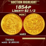 1854-p Gold Liberty Quarter Eagle $2 1/2 ms63 SEGS