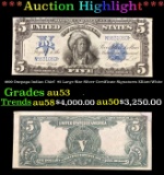 1899 $5 Large Size Silver Certificate Oncpapa Indian Chief  Grades Select AU Signatures Elliott/Whit