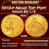 1910-p Gold Indian Quarter Eagle Near Top Pop! $2 1/2 ms66 USCG