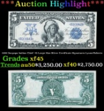 1899 $5 Large Size Silver Certificate Oncpapa Indian Chief  Grades xf+ Signatures Lyons/Roberts