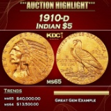 1910-d Gold Indian Half Eagle $5 ms65 USCG
