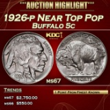 1926-p Buffalo Nickel Near Top Pop 5c ms67 SEGS