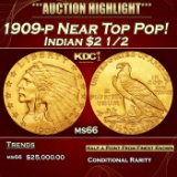 1909-p Gold Indian Quarter Eagle Near Top Pop! $2 1/2 ms66 USCG
