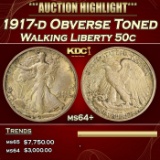 1917-d Obverse Walking Liberty Half Dollar Toned 50c ms64+ SEGS