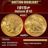 1915-p Gold Indian Eagle $10 ms65+ SEGS