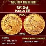 1912-s Gold Indian Half Eagle $5 ms63 USCG
