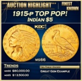 1915-p Gold Indian Half Eagle TOP POP! $5 Grades ms66