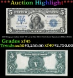 1899 $5 Large Size Silver Certificate Oncpapa Indian Chief  Grades xf+ Signatures Elliott/White