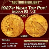 1927-p Gold Indian Quarter Eagle Near Top Pop! $2 1/2 ms65+ SEGS
