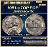 1951-s Jefferson Nickel TOP POP! 5c ms67+ 5fs SEGS