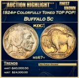 1924-p Buffalo Nickel Colorfully Toned TOP POP! 5c ms67+ SEGS