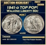 1941-d Walking Liberty Half Dollar TOP POP! 50c ms68 SEGS