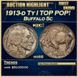 1913-d Ty I Buffalo Nickel TOP POP! 5c ms68 SEGS