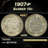 1907-p Barber Dime 10c Grades ms63