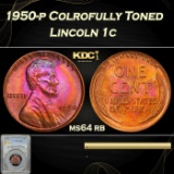 PCGS 1950-p Lincoln Cent Colrofully Toned 1c ms64 rb PCGS