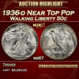 1936-d Walking Liberty Half Dollar Near Top Pop 50c ms67 SEGS
