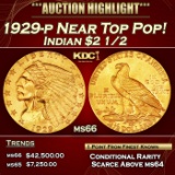 1929-p Gold Indian Quarter Eagle Near Top Pop! $2 1/2 ms66 SEGS