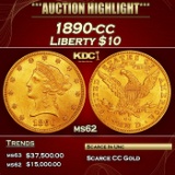 1890-cc Gold Liberty Eagle $10 ms62 USCG