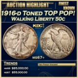 1916-d Walking Liberty Half Dollar Toned TOP POP! 50c ms67+ SEGS