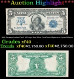 1899 $5 Large Size Silver Certificate Oncpapa Indian Chief  Grades xf40 Signatures Lyons/Roberts