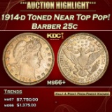 1914-d Barber Quarter Toned Near Top Pop! 25c ms66+ SEGS