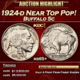 1924-d Buffalo Nickel Near Top Pop! 5c ms65+ SEGS
