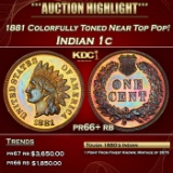 1881 Proof Indian Cent Colorfully Toned Near Top Pop! 1c pr66+ rb SEGS