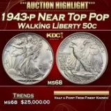 1943-p Walking Liberty Half Dollar Near Top Pop 50c ms68 SEGS