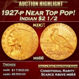 1927-p Gold Indian Quarter Eagle Near Top Pop! $2 1/2 ms66 USCG
