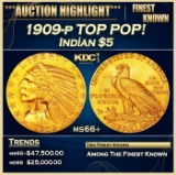 1909-p Gold Indian Half Eagle TOP POP! $5 ms66+ USCG