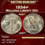 1934-p Walking Liberty Half Dollar 50c ms67+ SEGS