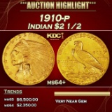 1910-p Gold Indian Quarter Eagle $2 1/2 ms64+ SEGS