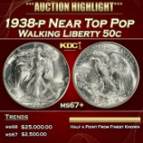 1938-p Walking Liberty Half Dollar Near Top Pop 50c ms67+ SEGS