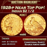 1928-p Gold Indian Quarter Eagle Near Top Pop! $2 1/2 ms66 USCG