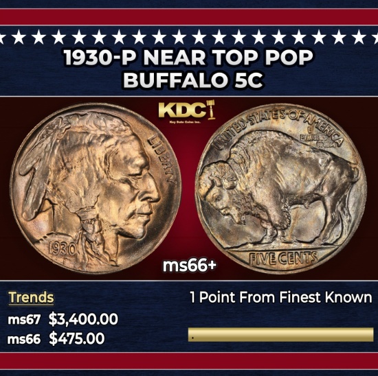 1930-p Buffalo Nickel Near Top Pop 5c ms66+ SEGS