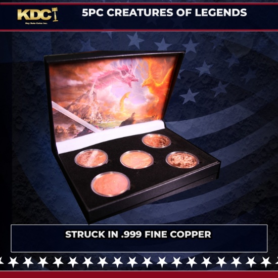 5 Copper Coin Creatures Of Legends Set 5oz Of Copper