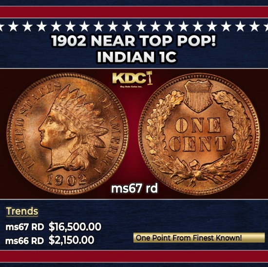 1902 Indian Cent Near Top Pop! 1c ms67 rd SEGS