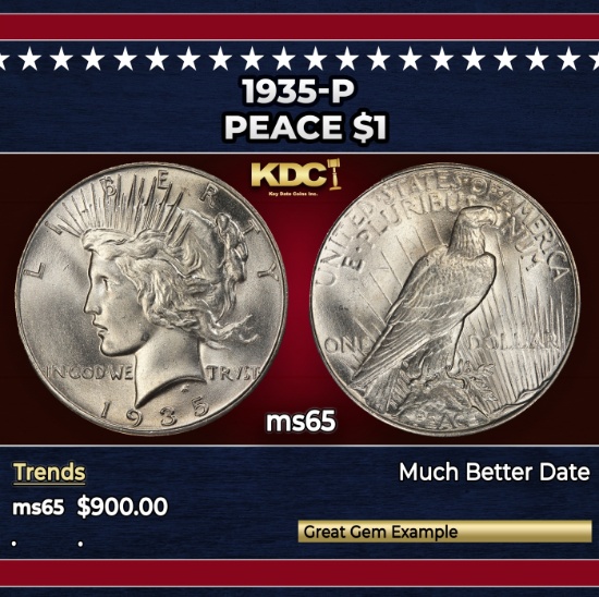 1935-p Peace Dollar $1 Grades GEM Unc