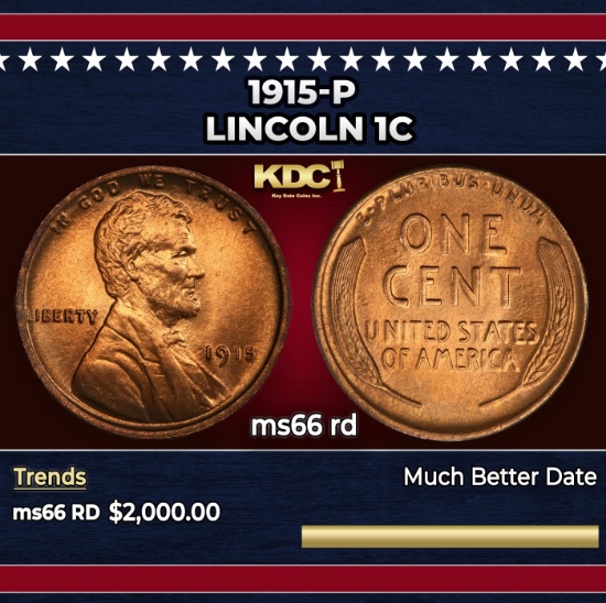 1915-p Lincoln Cent 1c ms66 rd SEGS