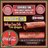 NEW! *Watchmaker’s Hoard* Original Covered End Coca Cola Mixed Lincoln Wheat Cent Roll 1c 50 Coins 1
