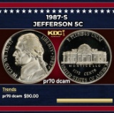 1987-s Proof Jefferson Nickel 5c pr70 dcam SEGS