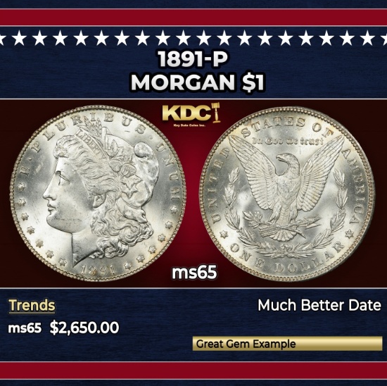 1891-p Morgan Dollar $1 Grades GEM Unc SEGS