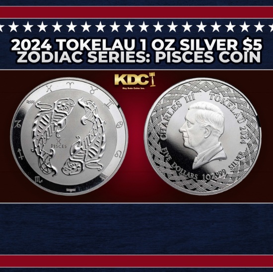 2024 Tokelau 1 oz Silver $5 Zodiac Series: Pisces Coin
