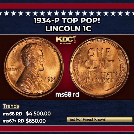 1934-p Lincoln Cent TOP POP! 1c ms68 rd SEGS