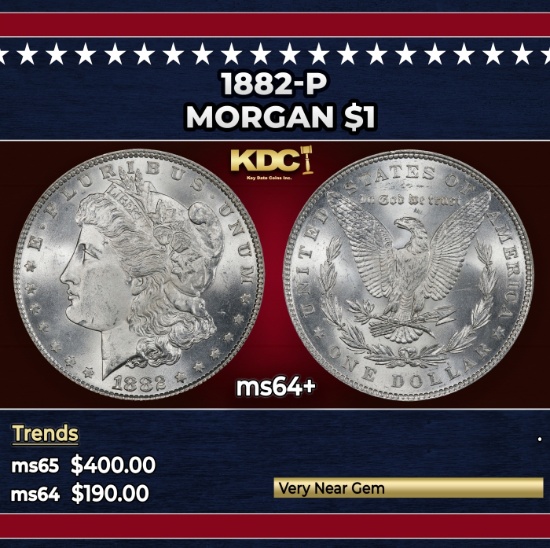 1882-p Morgan Dollar $1 Grades Choice+ Unc