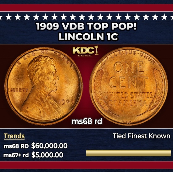 1909 VDB Lincoln Cent TOP POP! 1c ms68 rd SEGS