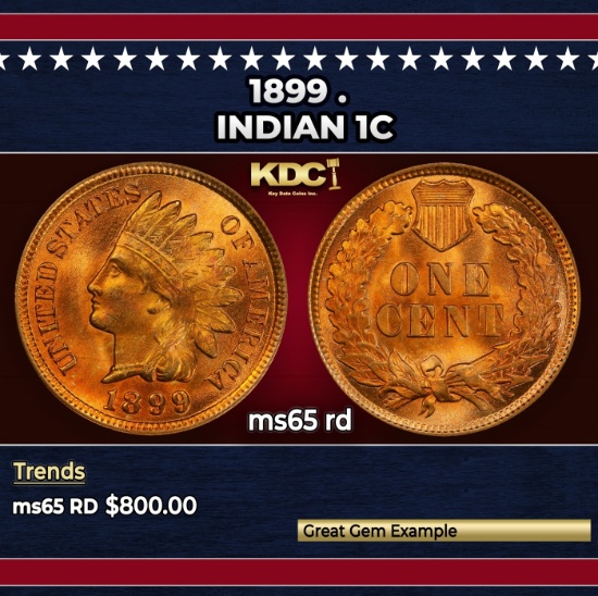 1899 Indian Cent . 1c Grades GEM Unc RD