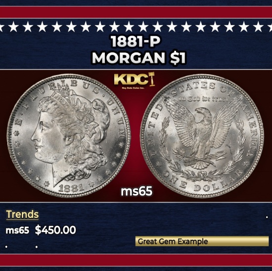 1881-p Morgan Dollar $1 Grades GEM Unc