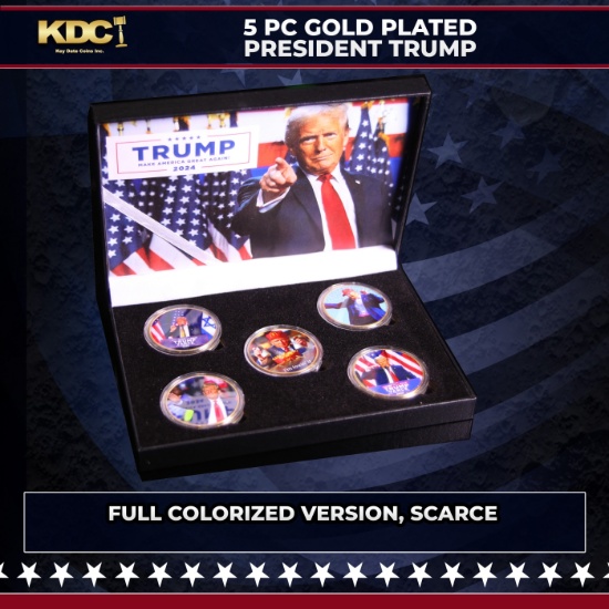 5 Coin Gold Plated President Trump MAGA Colorized Tribute Set